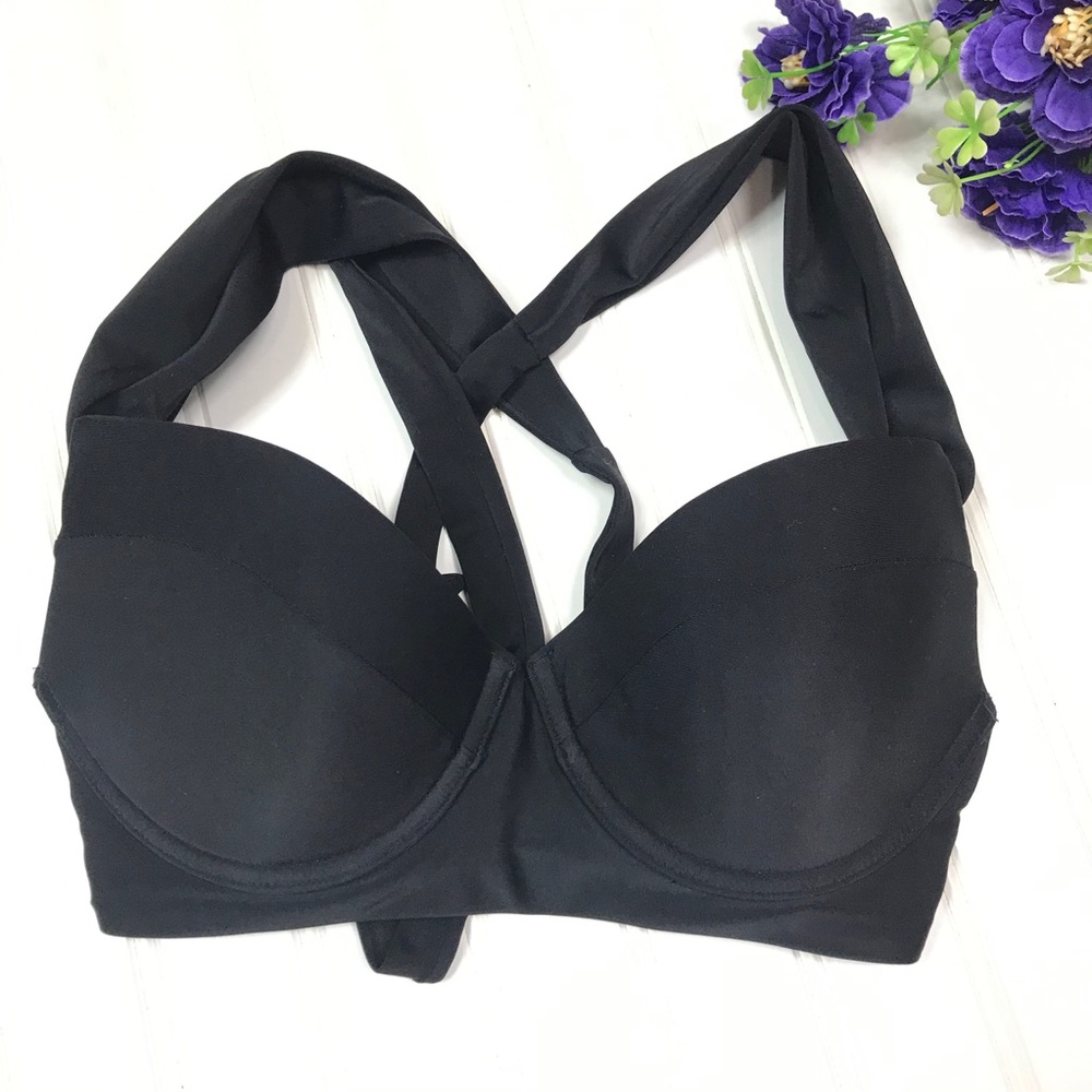 Tori Praver Blank,Cross Back Straps, Swim Top Sz M